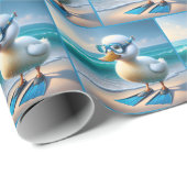 Schattigee witte eend met zwemvinnen cadeaupapier (Rol Hoek)