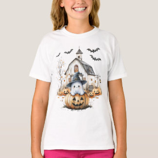 Schattigee witte en Oranje geest met herfstschuur T-shirt
