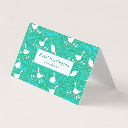 Schattigee Witte Ganzen QR Code Gevouwen Visitekaa Visitekaartjes (Voorkant)