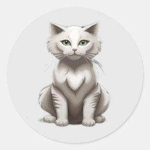 Schattigee witte grijze kat kawaii kittens, huisdi ronde sticker