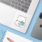 Schattigee Witte Kat Baby Sticker (Laptop met iPhone)