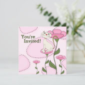 Schattigee witte kat en roze bloemen verjaardag kaart (Staand voorkant)