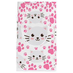 Schattigee witte kat en roze poot klein cadeauzakje