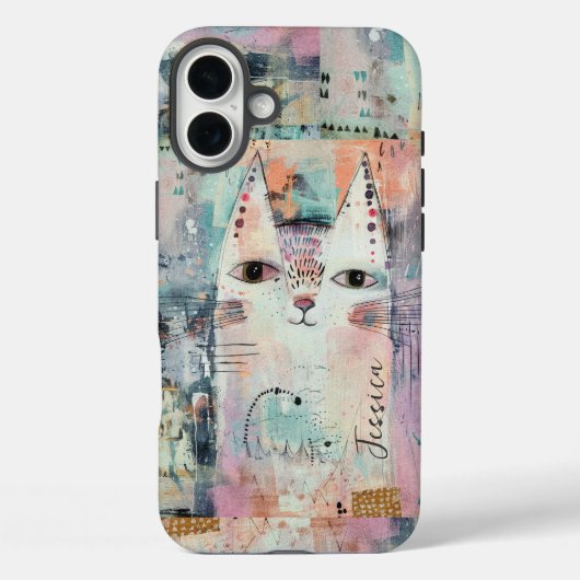 Schattigee witte kat gepersonaliseerd Case-Mate iPhone case (Achterkant)