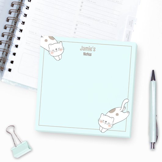 Schattigee Witte Kat Kitten Kat Blauwe Naam Post-it® Notes