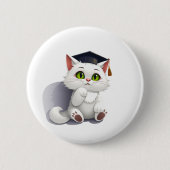 Schattigee witte kat met een graduatie cap ronde button 5,7 cm (Voorkant)