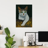 Schattigee witte kat Mooie groene ogen Rode neus Poster (Thuiskantoor)