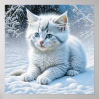 Schattigee witte kat spelen in de sneeuw