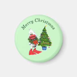 Schattigee witte kerst eend met een krans magneet