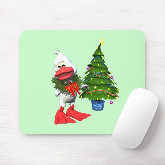 Schattigee witte kerst eend met een krans muismat (Met muis)