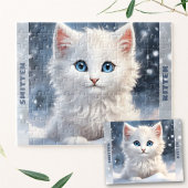 Schattigee Witte Kitten Kat Winter Snow Custom Nam Legpuzzel