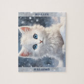 Schattigee Witte Kitten Kat Winter Snow Custom Nam Legpuzzel (Verticaal)