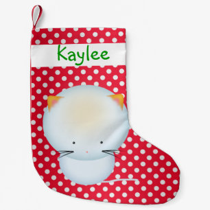 Schattigee Witte Kitten op Polka Dots Kerstkous Kleine Kerstsok