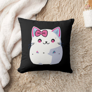Schattigee witte kitty kat met roze bowtie kussen