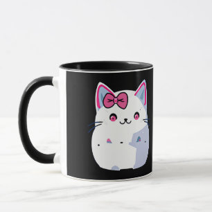 Schattigee witte kitty kat met roze bowtie mok