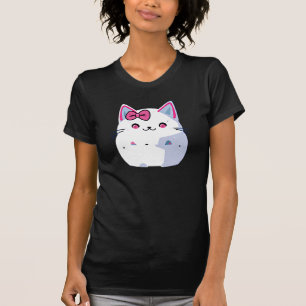 Schattigee witte kitty kat met roze bowtie t-shirt