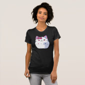 Schattigee witte kitty kat met roze bowtie t-shirt (Voorkant volledig)