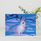 Schattigee Witte Konijn Sneeuw Foto Kerst Flat Feestdagenkaart (Staand voorkant)
