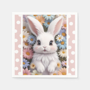 Schattigee witte konijnenpastel Daisy Flowers Servet