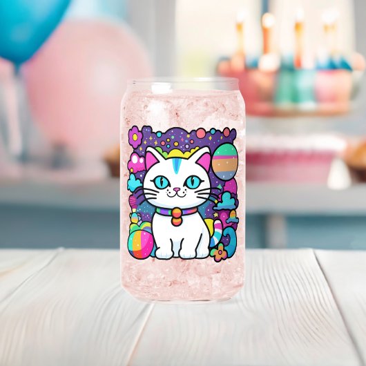 Schattigee witte kosmische ruimte kitty cat blikvorm glas (Insitu (Baby Shower))