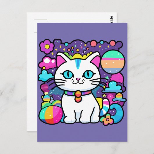 Schattigee witte kosmische ruimte kitty cat briefkaart (Voorkant / Achterkant)