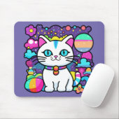 Schattigee witte kosmische ruimte kitty cat muismat (Met muis)