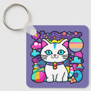 Schattigee witte kosmische ruimte kitty cat sleutelhanger