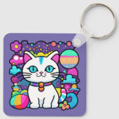 Schattigee witte kosmische ruimte kitty cat sleutelhanger (Achterkant)