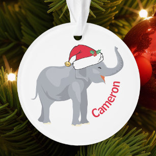 Schattigee witte olifant in Santa Hat Custom Chris Ornament