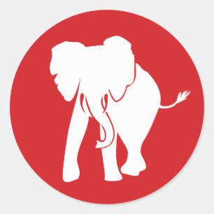 Schattigee Witte Olifant Logo Rood en Wit Ronde Sticker