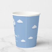 Schattigee witte pluizige lachende wolk negen blau papieren bekers (Rechts)