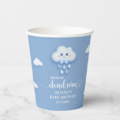 Schattigee witte pluizige lachende wolk negen blau papieren bekers (Voorkant)