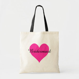 Schattigee witte polka gestippeld diep roze hart tote bag
