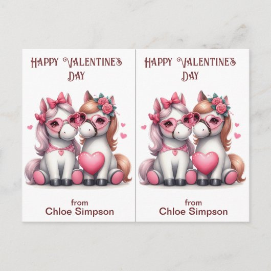 Schattigee Witte Pony's Kind Valentijn Classroom K Briefkaart (Voorkant)