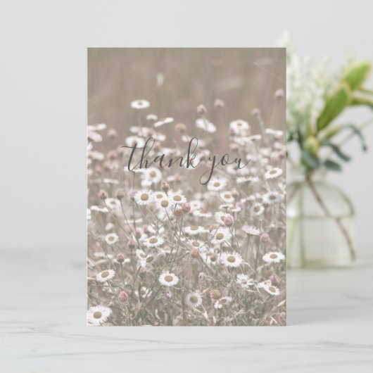 Schattigee witte wilde bloemen bloemenflat dank u bedankkaart (Staand voorkant)