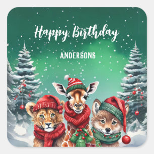 Schattigee Wolf Zoo Kerstboom verjaardagsfeestje v Vierkante Sticker