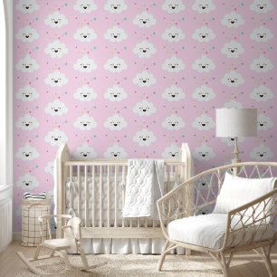 Schattigee wolken w. Rainbow Stars Pastel Roze Kwe Behang