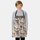 Schattigee Woodland Animals Patroon met naam Schort (Gedragen)