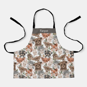 Schattigee Woodland Animals Patroon met naam Schort