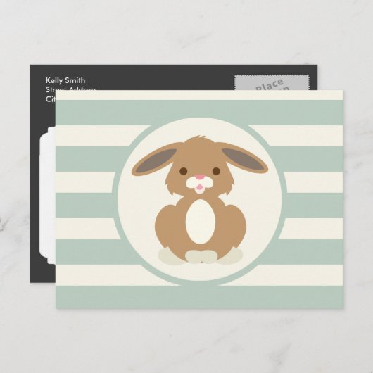 Schattigee Woodland Bunny Rabbit op Light Sage Gre Briefkaart (Voorkant / Achterkant)