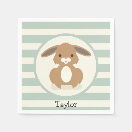 Schattigee Woodland Bunny Rabbit op Light Sage Gre Servetten (Voorkant)