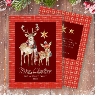 Schattigee Woodland Deer en Star Merry Christmas F Feestdagenkaart