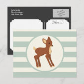 Schattigee Woodland Deer; Sage Green Stripes Briefkaart (Voorkant / Achterkant)