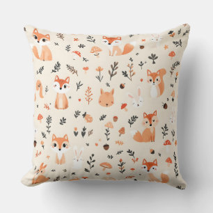 Schattigee Woodland Fox en Bunny Pattern op wit Kussen