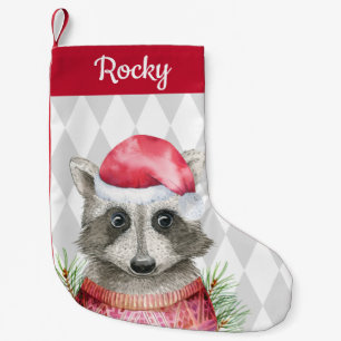 Schattigee Woodland Raccoon in Santa Hat Kleine Kerstsok