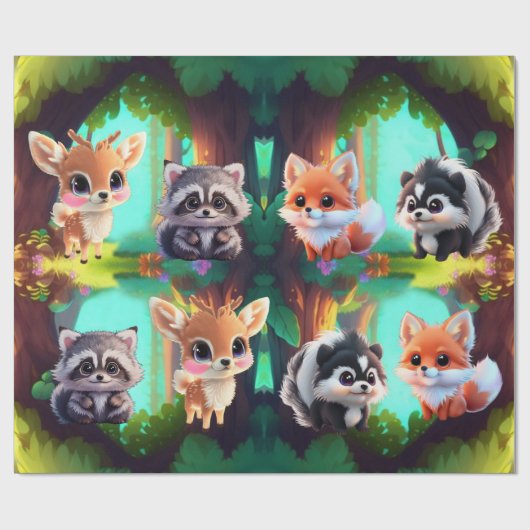 Schattigee Woodland vrienden vos stinkdier wasbeer Cadeaupapier (Vlak)