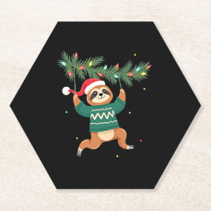 Schattigee Xmas Luiaard Santa Hat Kerst Luiaard - Kartonnen Onderzetters