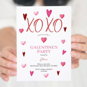 Schattigee XOXO Roze Galentine's Day Party Valenti Kaart
