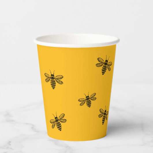 Schattigee Yellow Bee Day Modern Summer Birthday P Papieren Bekers (Achterkant)