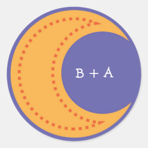 Schattigee Yellow Cartoon Moon (Night) Envelope Se Ronde Sticker